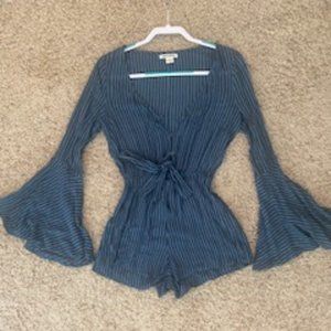 Billabong Blue Striped Romper with Bell Sleeve Size Small